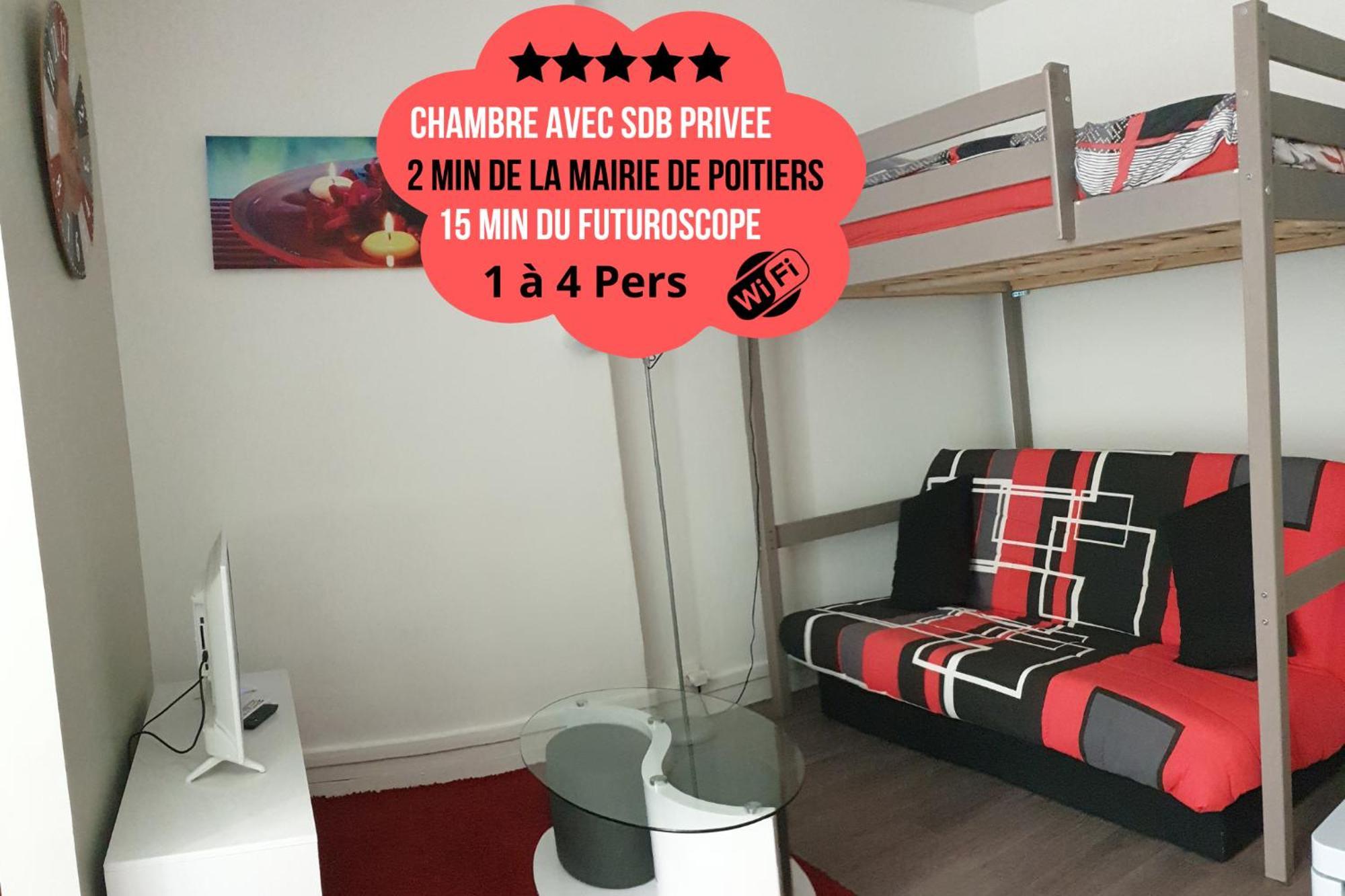 Chambres Poitiers Centre Ville - Salle De Bain, Refrigerateur, Tv Et Machine A Cafe Privatifs - Cuisine Commune - Terrasse - Hotel De Ville A 200M Exterior photo